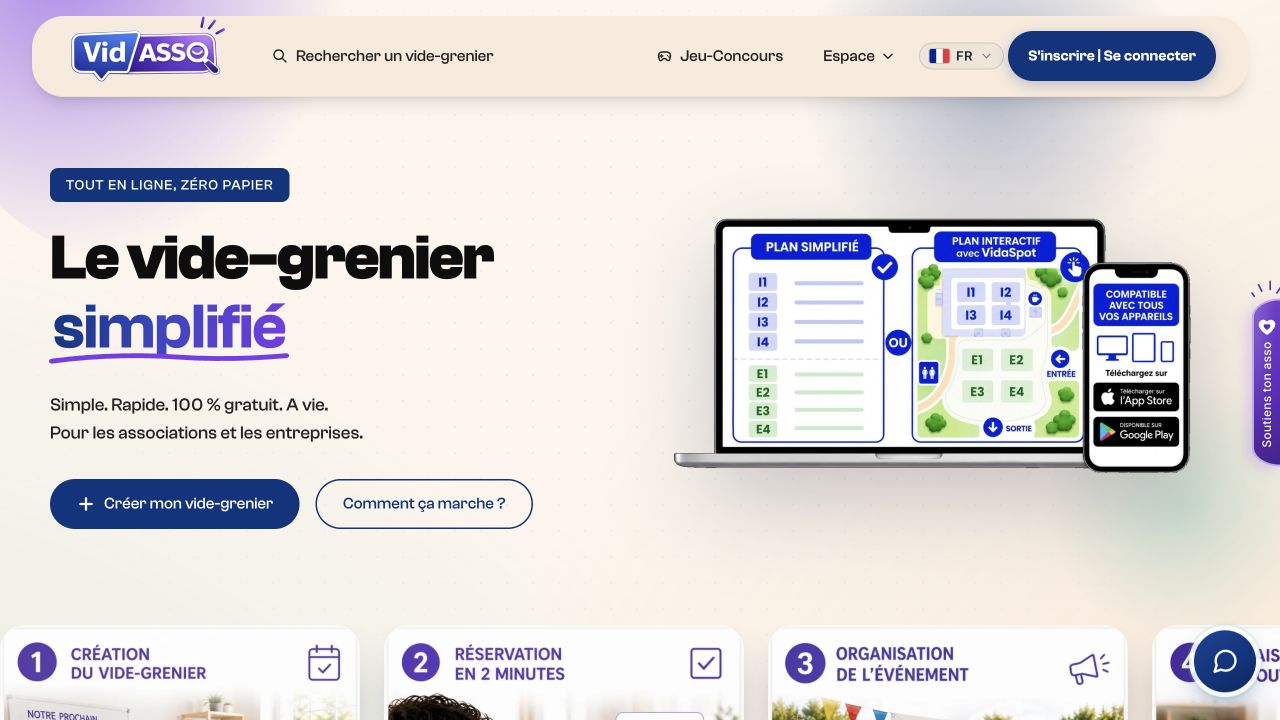 L’accueil du site Vidasso et la présentation de ses plans interactifs